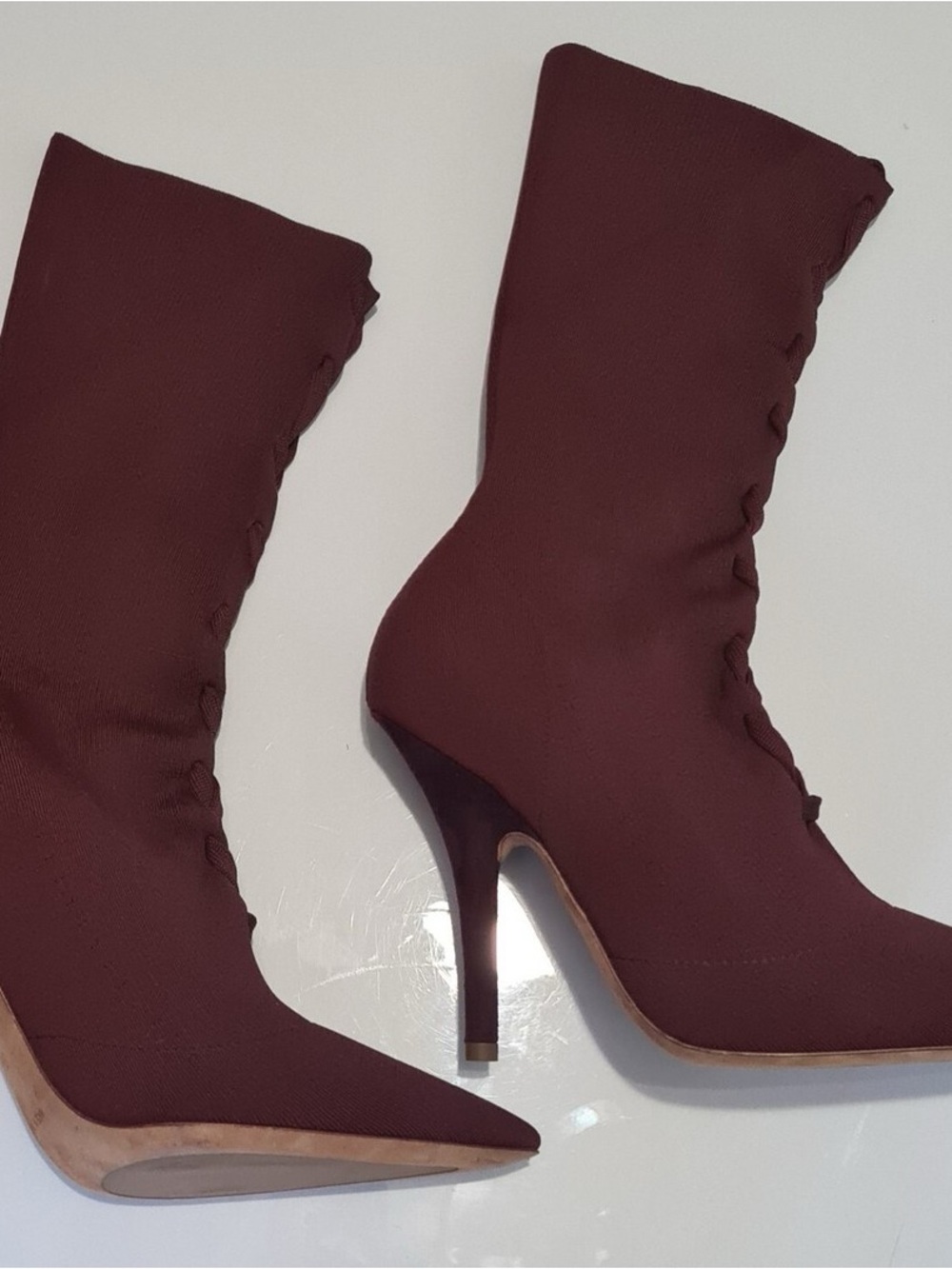 Yeezy Season 5 Stretch knit Lace Up Socks Ankle Boots Burgundy size 37 - Picture 2 of 5